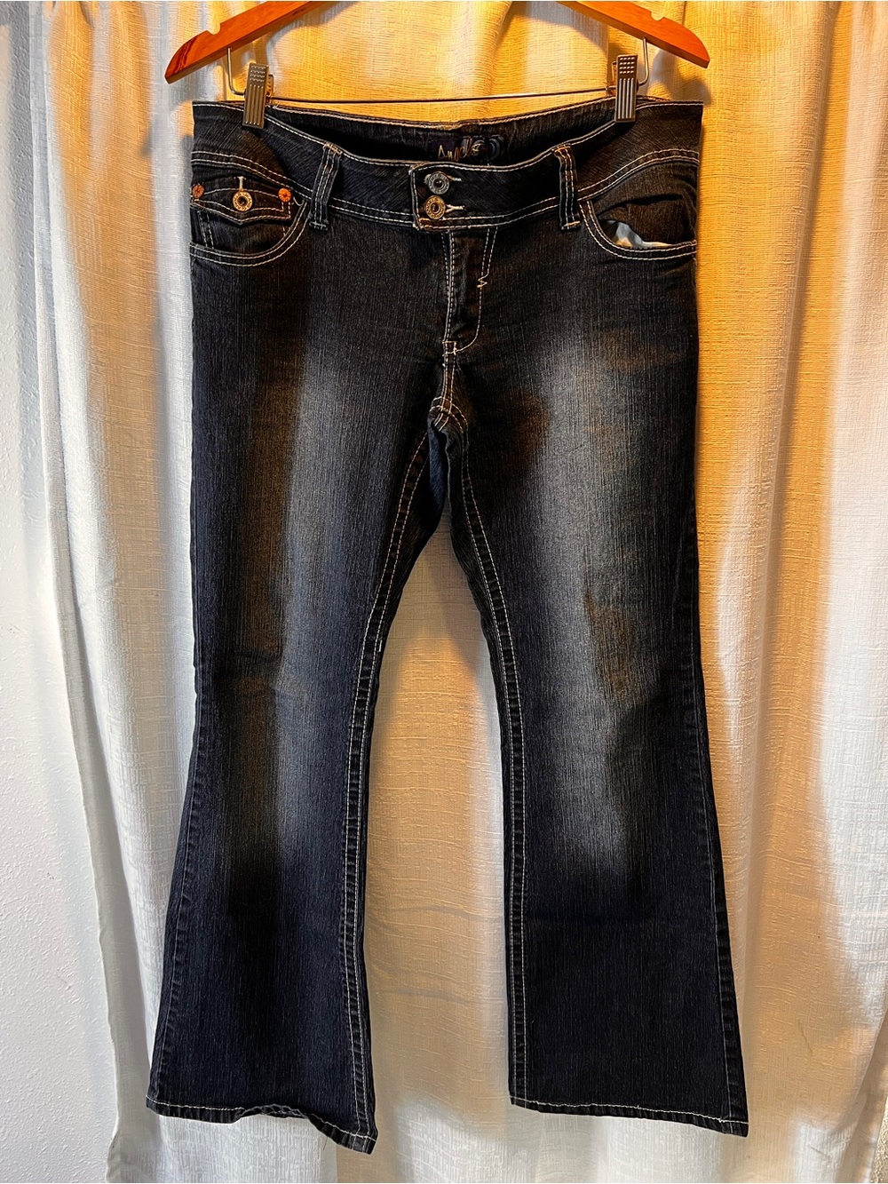 angel Women's Dark Wash Flare Jeans - Mid Rise Stretch SIZE 15